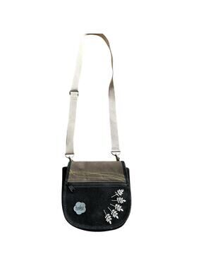 Haiku Sharon Eisenhauer Crossbody Bag Black Brown Embroidered Travel Purse